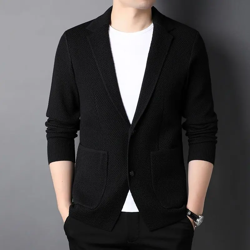 Top Grade Wool 5% New Brand Fashion Knit Korean Style Cardigan Men Slim Fit Sweater Casual Solid Coats Jacket Mens Clothes 2023