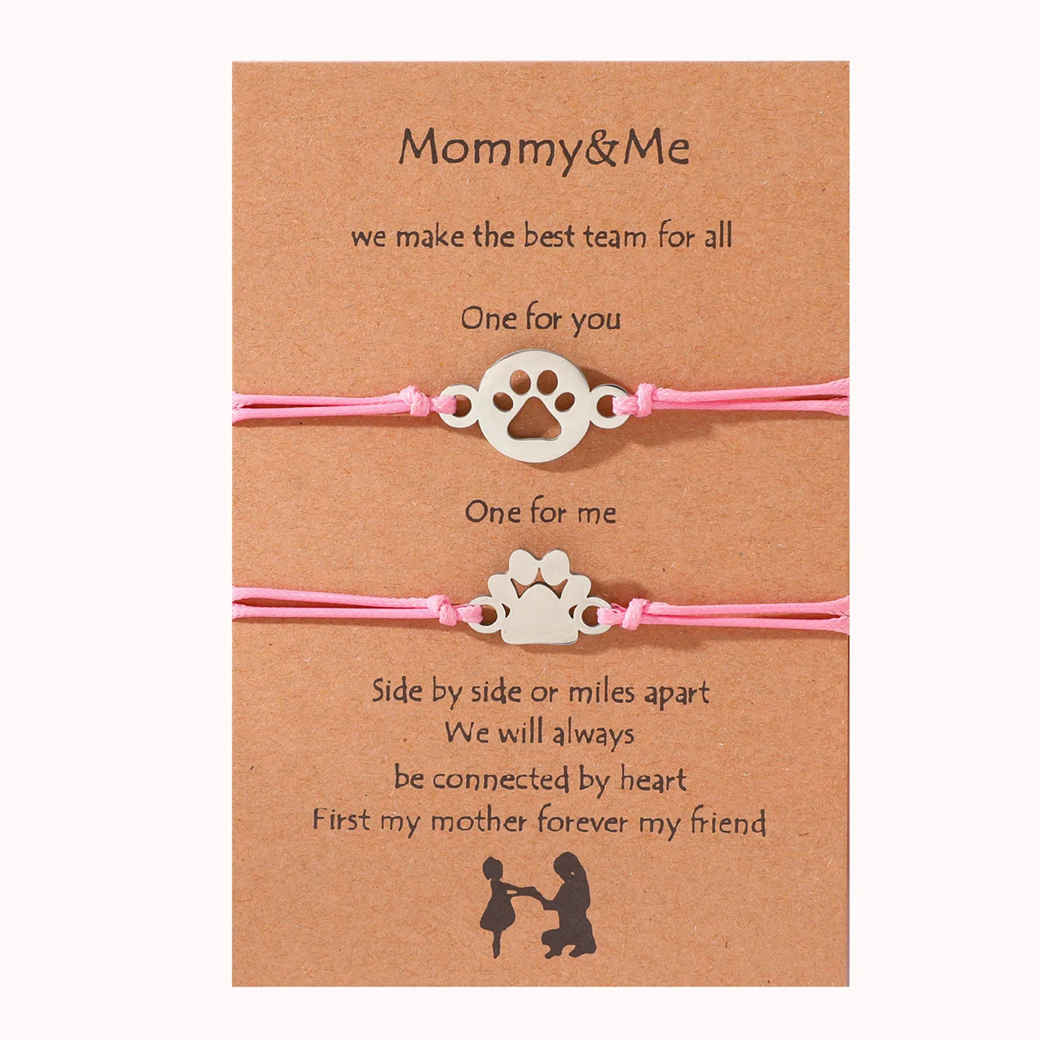 New Mother\'s Day Bracelet Simplified Stainless Steel Dog Claw Parent Child Card Weaving Bracelet Gift Wholesale