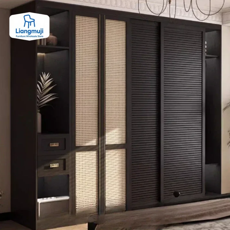 

Drawers Locker Tall Wardrobes Rattan Luxury Bedroom Sliding Door Clothes Closet Organizer Storage Guarda Roupas Furniture