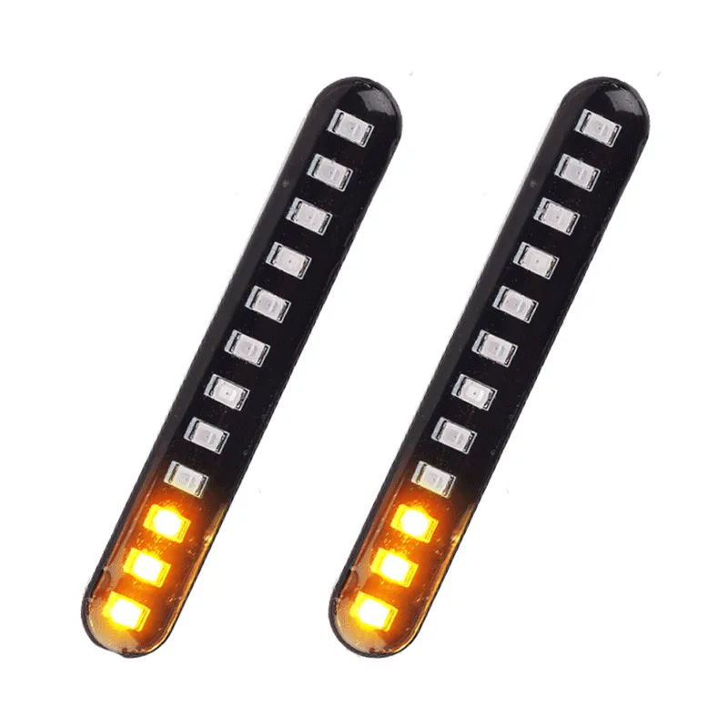 2Pcs Car Motorcycle Flowing Water Tail Brake Lights 12 Led Turn Signals Strip 3528Smd License Plate Light Blinker Stop Flicker