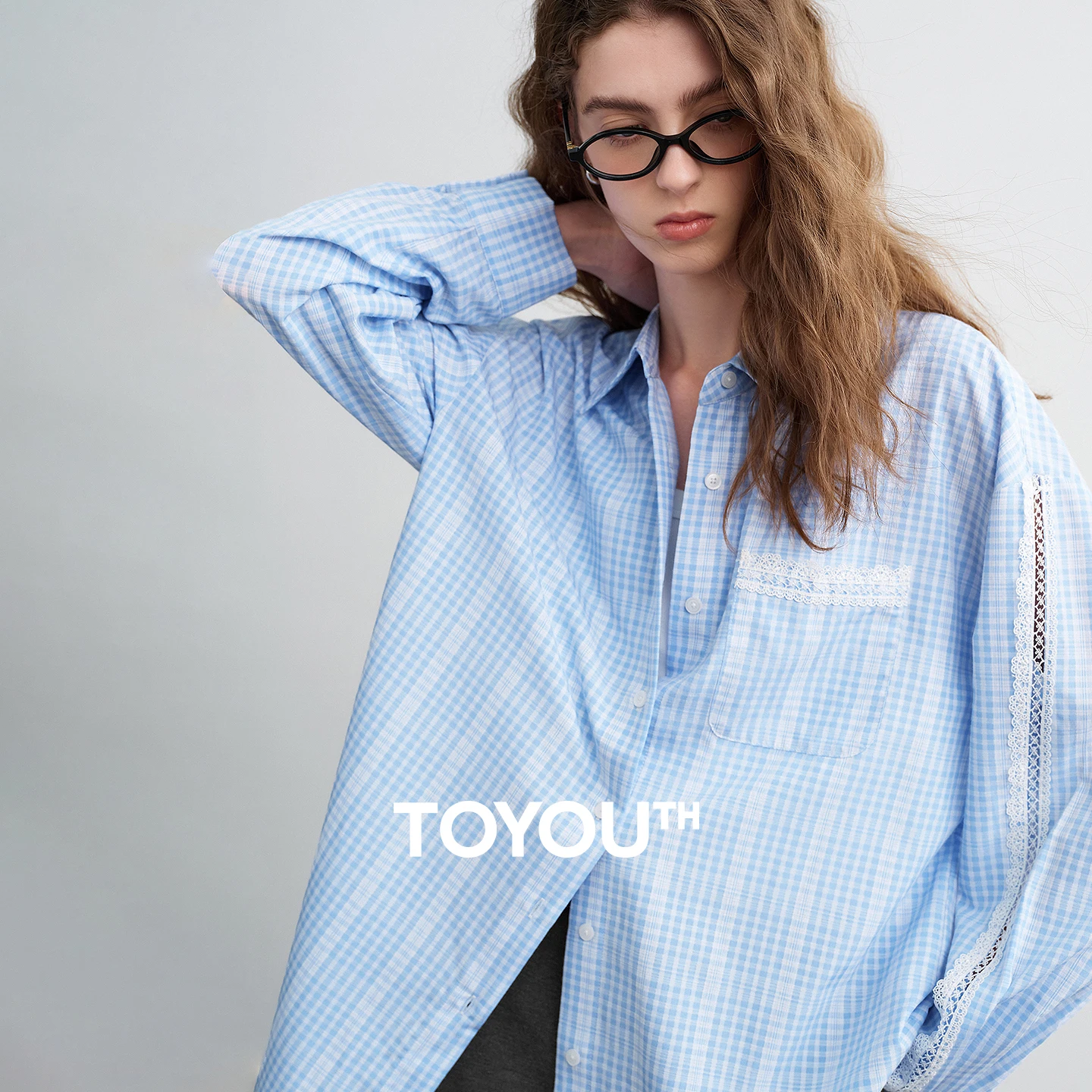 

TOYOUTH Women Shirts 2026 Spring New Lace Splicing Mid Length Loose Intellectual Academic Style Elegant Casual Tops