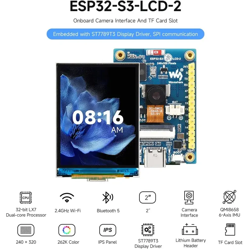 Picture 3: ESP32-S3 2inch IPS Display Development Board 240x320 With OV5640 5MP Camera Module WiFi&BT Support ESP-IDF IDE