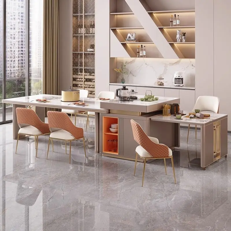Split rock slab island dining table integrated light luxury wind with storage compartment high-end atmosphere practical