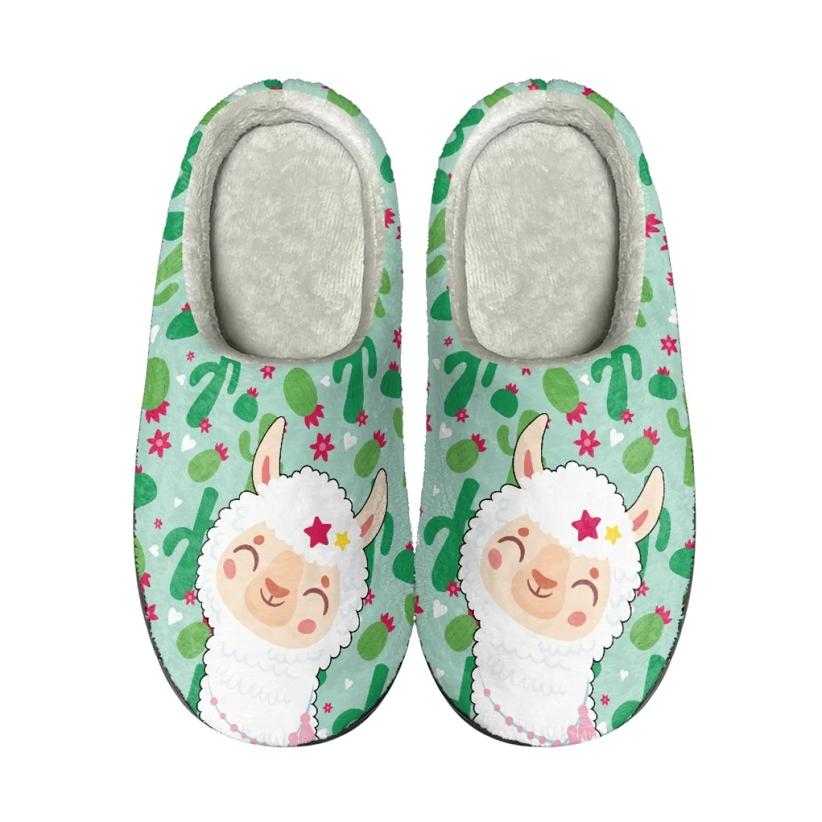 Lovely Alpaca Design Winter Cotton Slppers Casual Women Flats Indoor Non Slip Slides Print On Demand Warm Cozy Men's Slippers