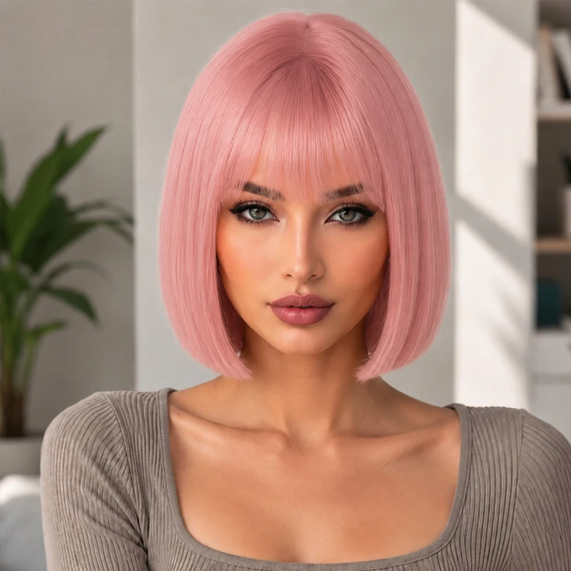 Party-exclusive 12-inch pink wig, versatile and suitable for everyday wear and Halloween for all women.