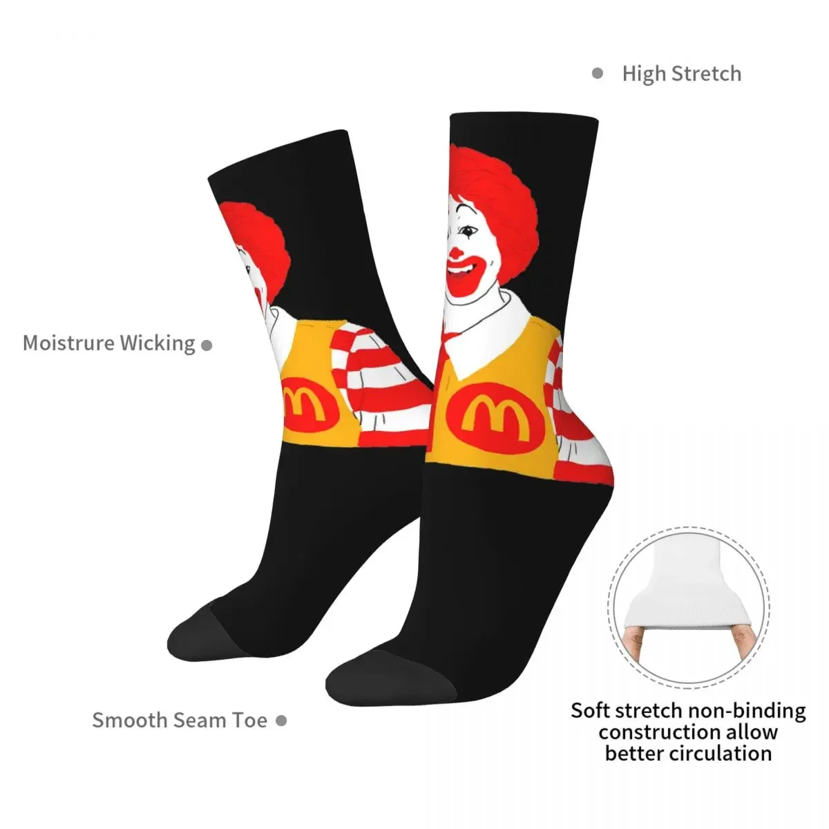 Ronald Socks Harajuku Sweat Absorbing Stockings All Season Long Socks Accessories for Man's Woman's Gifts