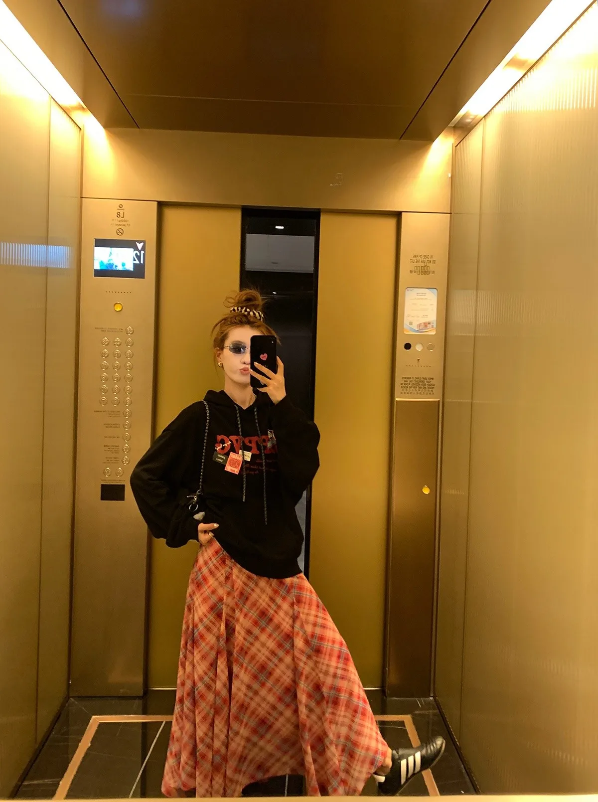 

Faionable Plaid Midi Skirt Women's Autumn Winter New Sle Versatile Slimming Long Skirt Casual Polyester Fiber Elastic Waist