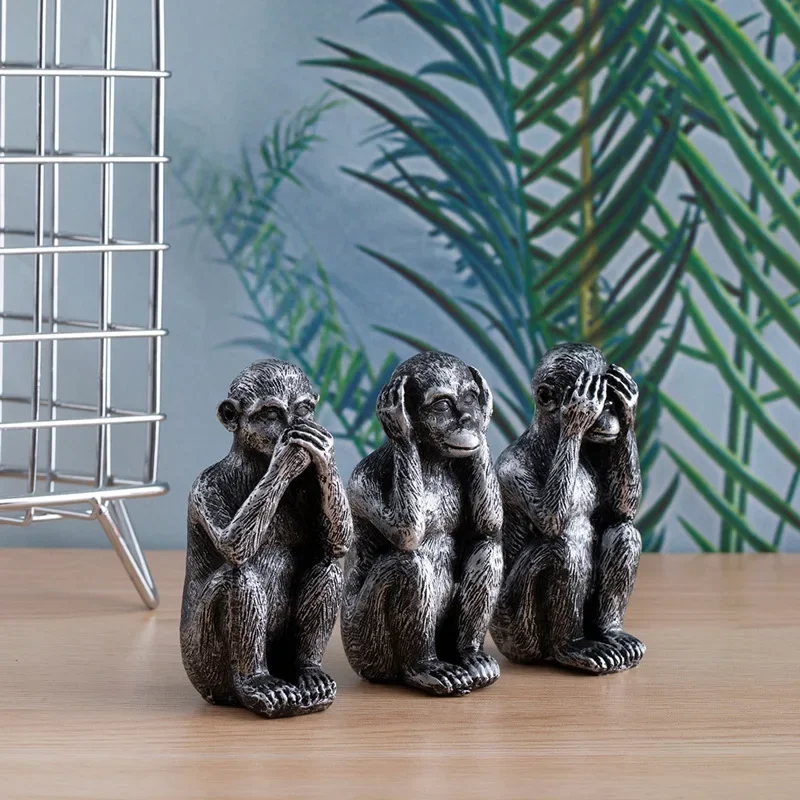 Retro Resin Three Monkey Tea Pet Ornaments Home Decoration Accessories Monkey Statue Miniature Desk Decoration