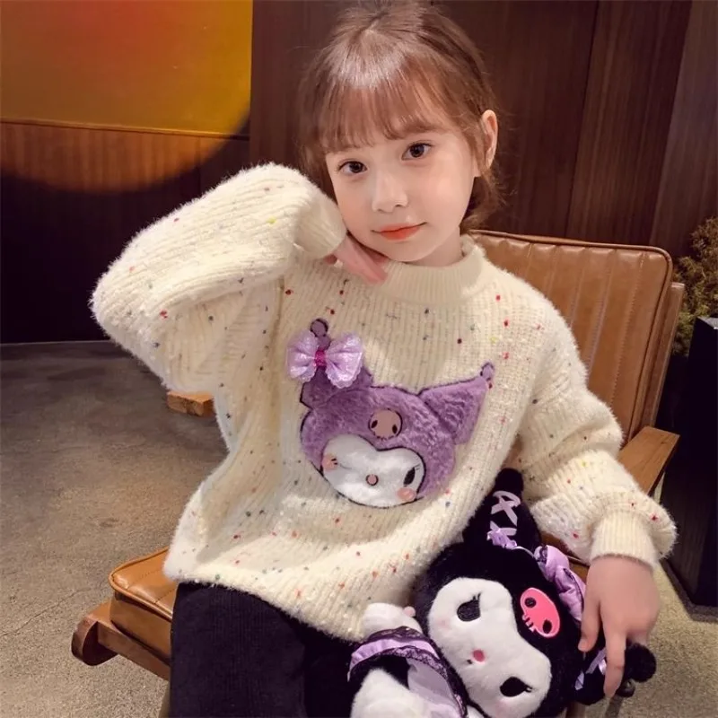 

Autumn Winter My Melody Anime Kawaii Sanrio Children Casual Sweater Cute Cartoon Kuromi Fleece Knitted Base Shirt Gifts Toys