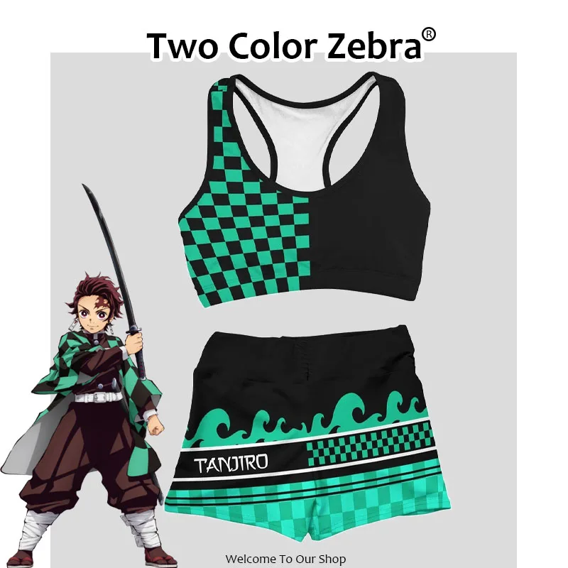 Demon Slayer Kimetsu Geen Yaiba Kamado Nezuko Shinobu Sport Vest Sportkleding Pak Badpak Tweedelig Pak Vrouwen Cosplay Kostuum