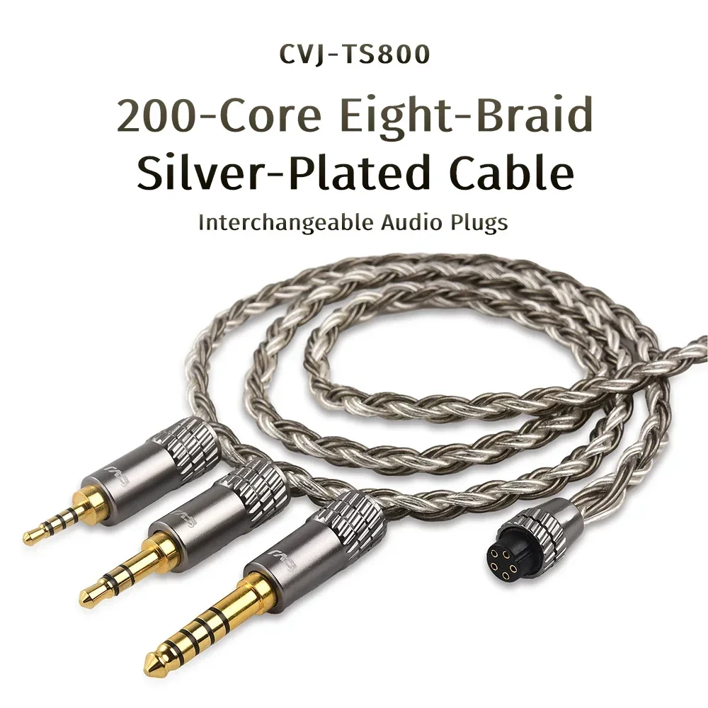 CVJ TS800 Earphones Upgrade Cable 200Core Eight-Braid Silver-planted Audio Wire HIFI Audio 2.5/3.5/4.4mm Switchable Plug S-2Pin