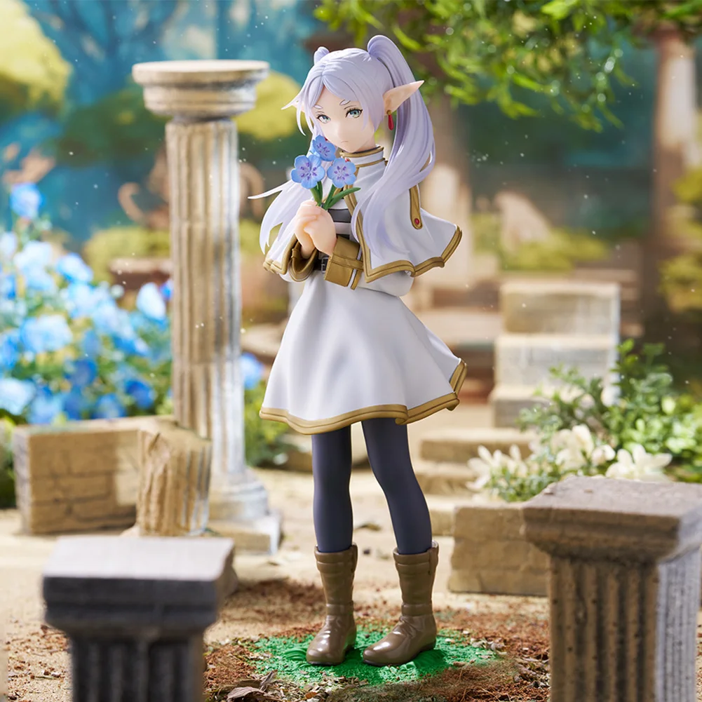 18cm Frieren Anime periférico chica figura Frieren figura de acción dibujos animados coleccionable pose de pie sosteniendo flores estatuilla regalos