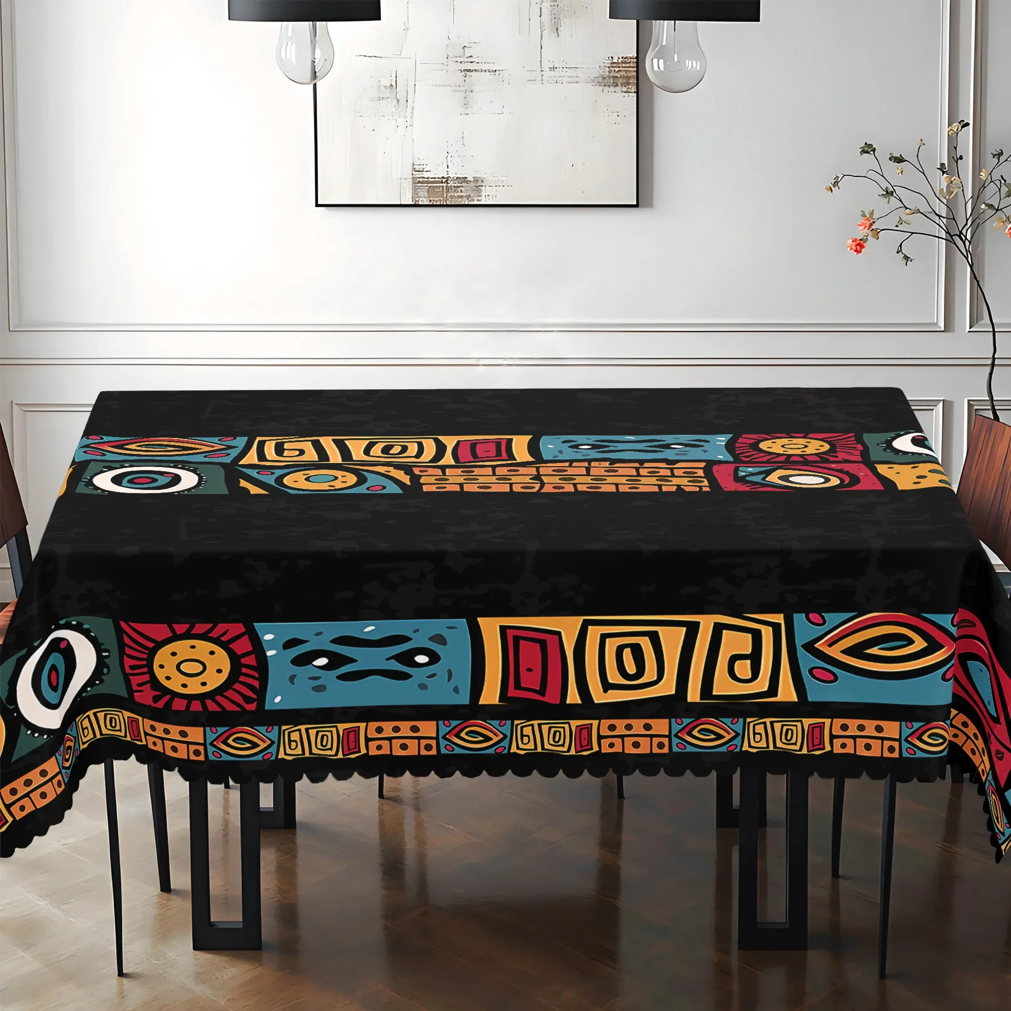 One bright African tribal tablecloth - bold geometric pattern, 100% polyester fiber