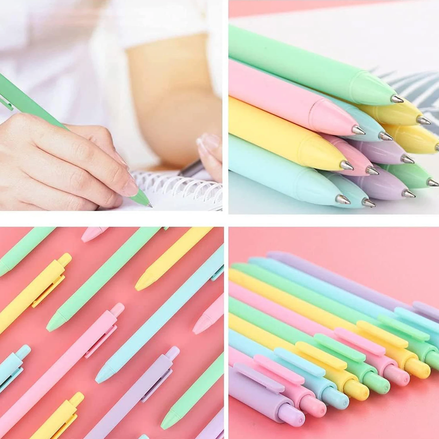 12 Pcs Ballpoint Pens, Writing Pens, Pastel Retractable Pretty Journaling Pens, Black Ink Medium Point 1.0 mm Gift Pens