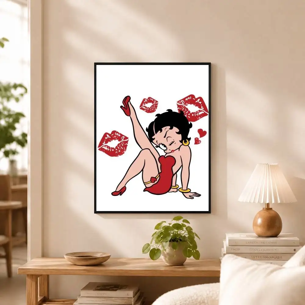 B-Betty B-Boop Poster Waterproof Wall Art Sticker For Bar Living Room Vintage Decor Print
