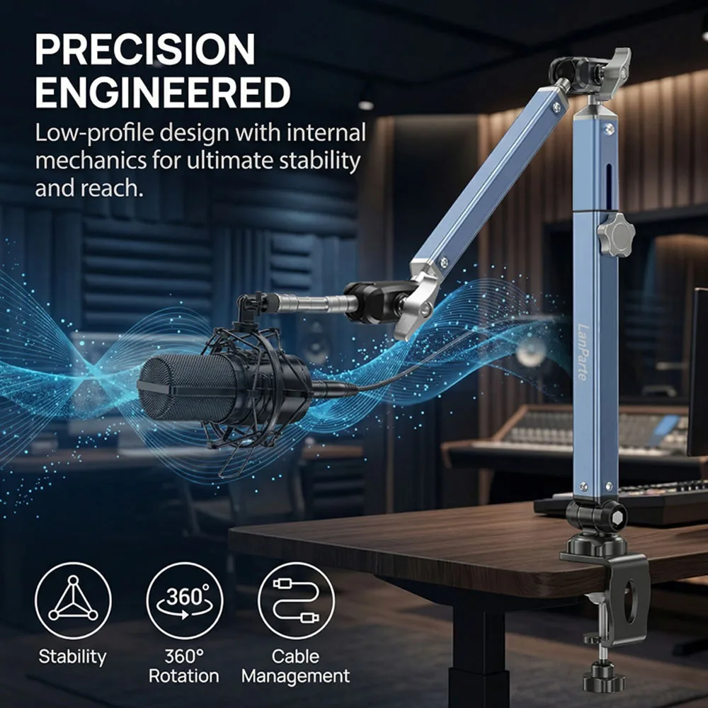 

Кронштейн-пантограф Lanparte для микрофона с кабель-менеджментом для Blue Yeti, FIFINE AM8, K669B, HyperX QuadCast S, SoloCast, AT2020, Shure