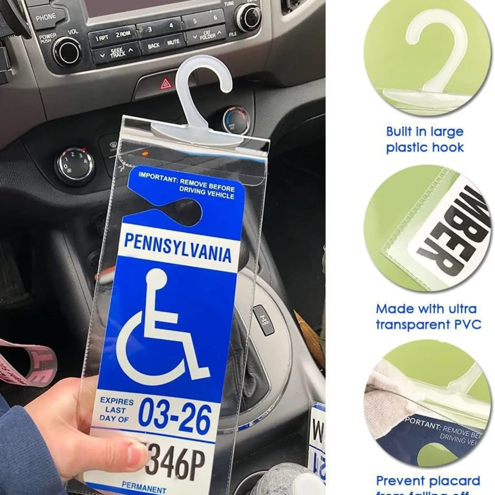 Handicap Placard Holder Disabled Parking Permit Sign Protector Universal Easy To Install Car Visor Auto Card Clip With Pen Holde