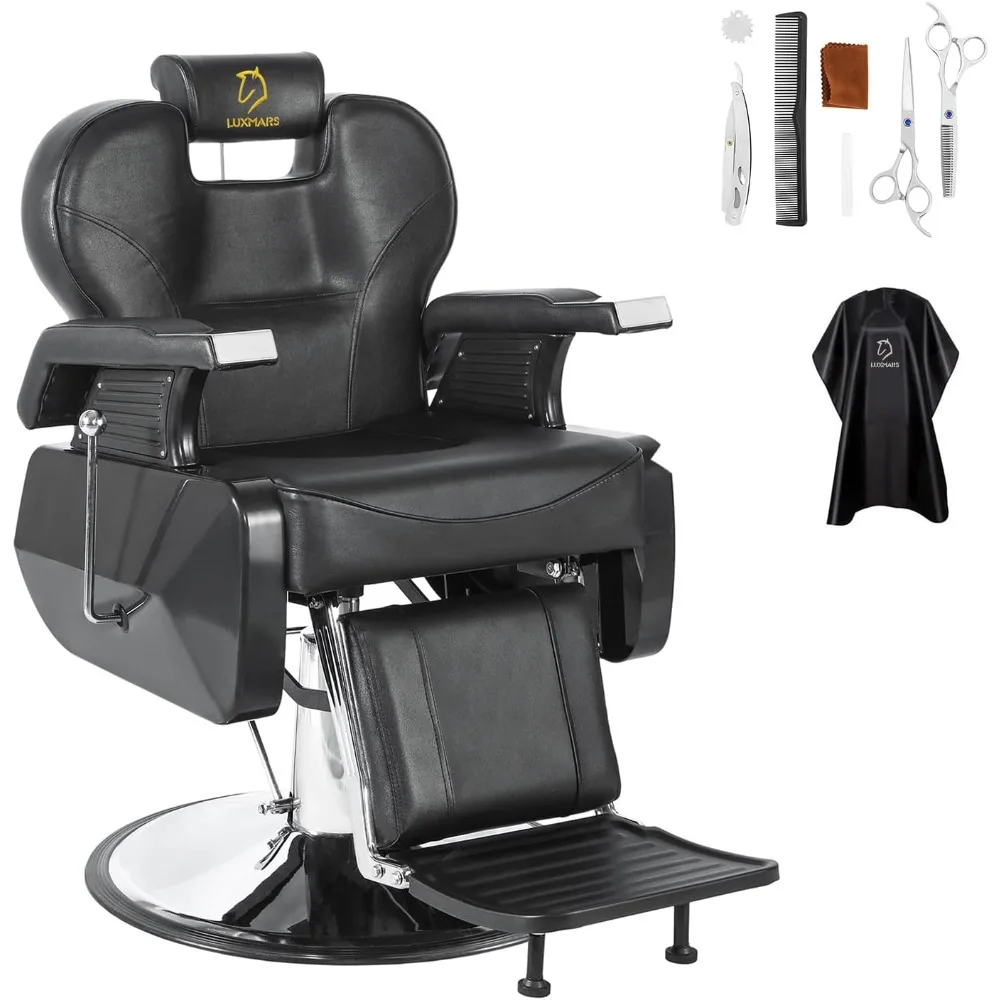 Barber Chair Hydraulic Reclining Styling Hair Chair 360 Degrees Rolling Swivel Barber Chairs for Barbershop Hair Salon Black