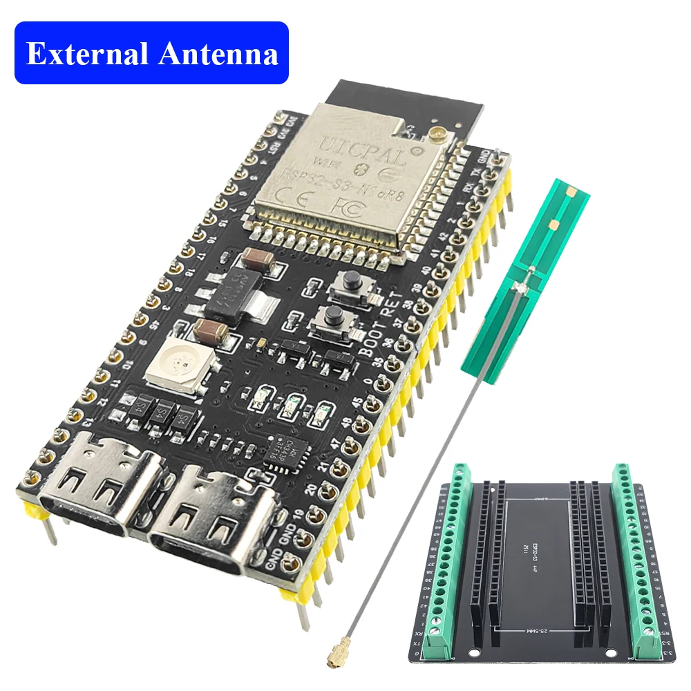 ESP32-S3 Entwicklungsboard mit Erweiterungsadapter-Kit 2,4G WLAN BT Modul MCU ESP32-S3WROOM1 N16R8 44-Pin Typ-C ESP32S3