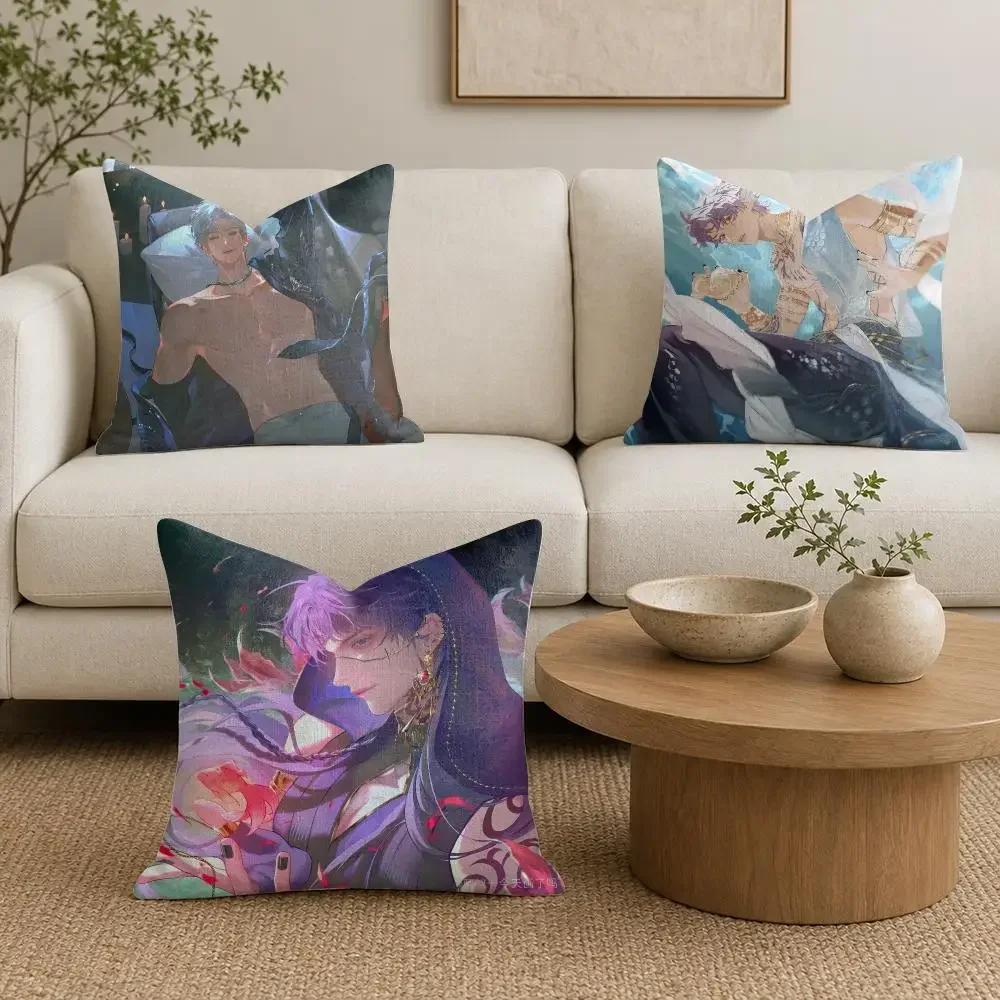 Game L-Love and Deepspace Style Cushion Cover Organic Natural Linen Pillowcase with Double Sided Print for Sofa Home Decor Gift