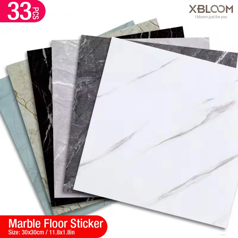 9.8feet 33pcs Simulated Marble Tile Floor Sticker Waterproof Self-adhesive Living room Toilet Kitchen Home Floor 3d Wall sticker