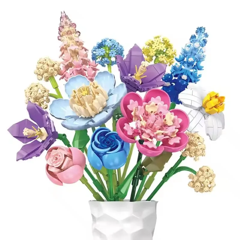 

Fingertip Colorful Flowers Collection Construction 865PCS Romance Bouquet for Adults DIY 3D Plant Building Blocks Toys Gift