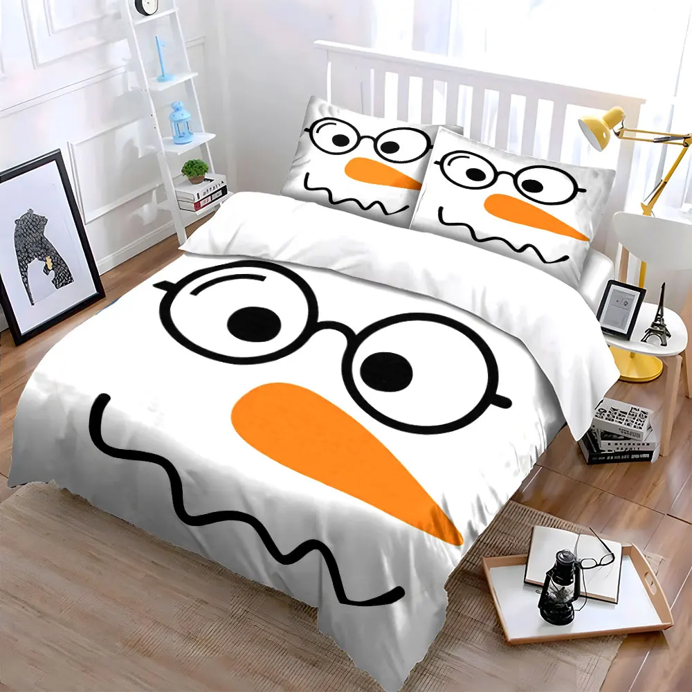 Snowman Face Stickers Set Soft Skin-Friendly Bedding Set Includes 1 Duvet Cover And 2 Pillowcase, Gift