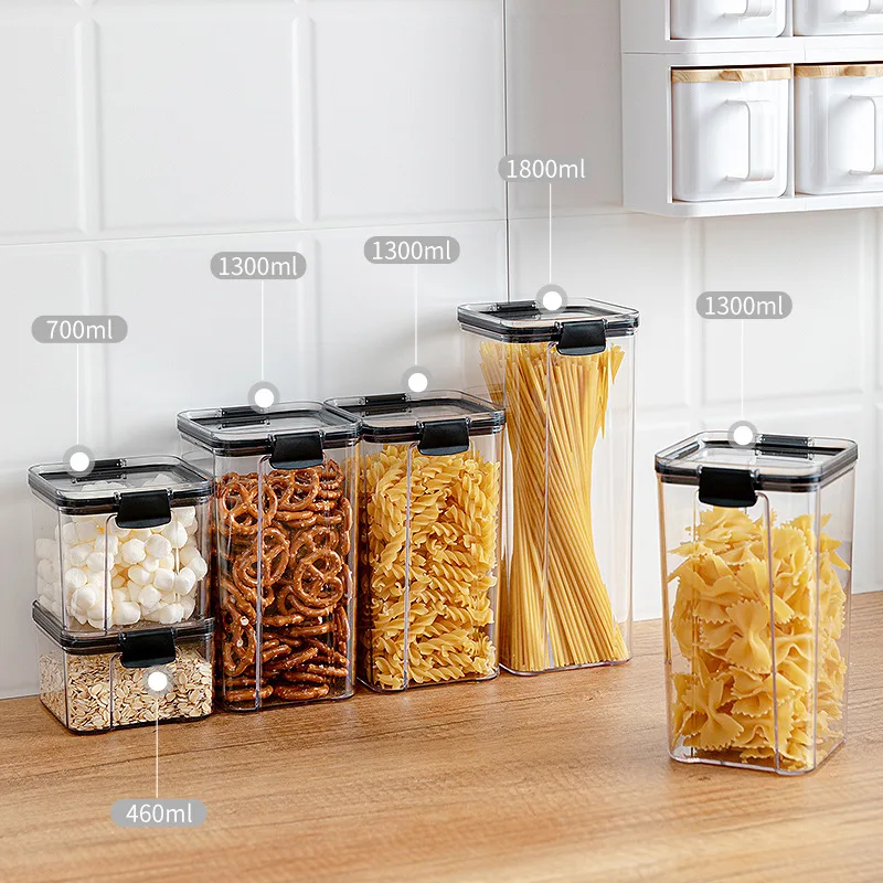 460-1800ML 2-4PCS PET Plastic Food Containers Set Transparent Stackable Dry Large Food Storage Box Bottle Kitchen Noodles Sealed