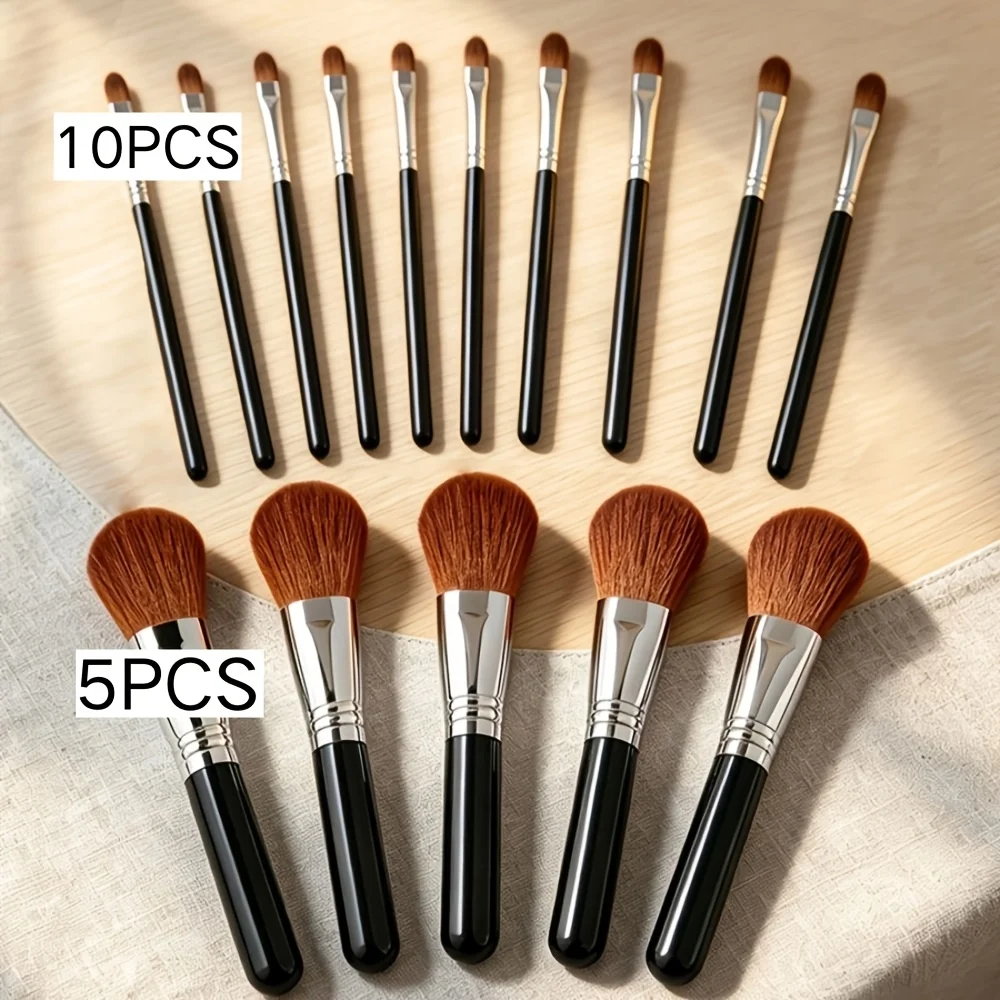 15pcs Makeup Brush Set 10 Eye Detail Brushes 5 Face Blush Contour Brushes Soft Cosmetic Tools For Eyeshadow Concealer Makeup