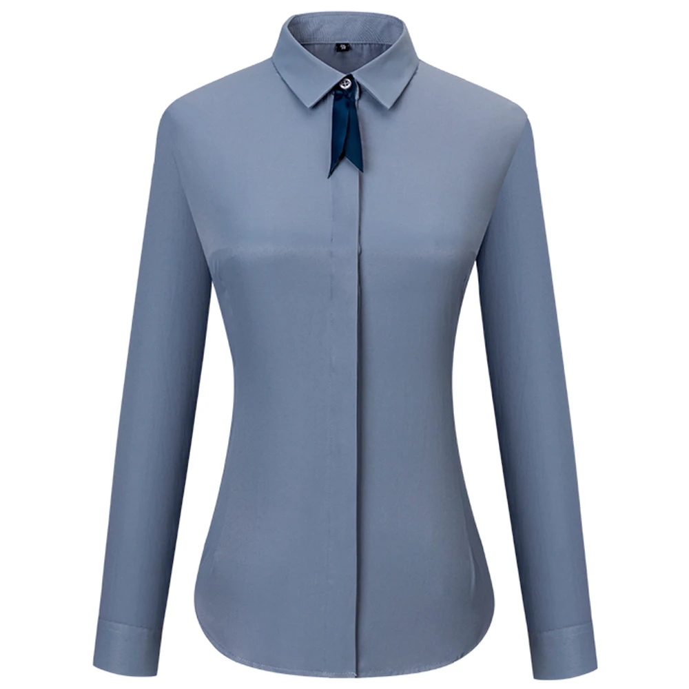 

Women's Office Lady Slight Strech Long Sleeve Shirts Without Pocket Hidden Buttons Placket Slim-fit Versatile Blouses Shirt