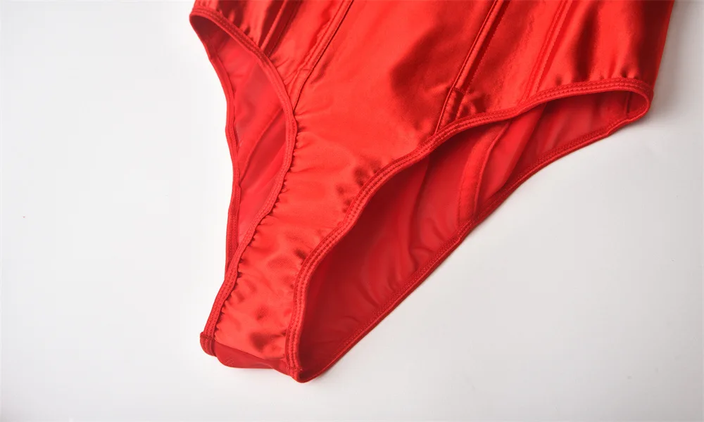 Lencería Sexy y Linda de Conejita, Body Rojo de Una Pieza con Corsé de Encaje y Malla para Fiesta y Club