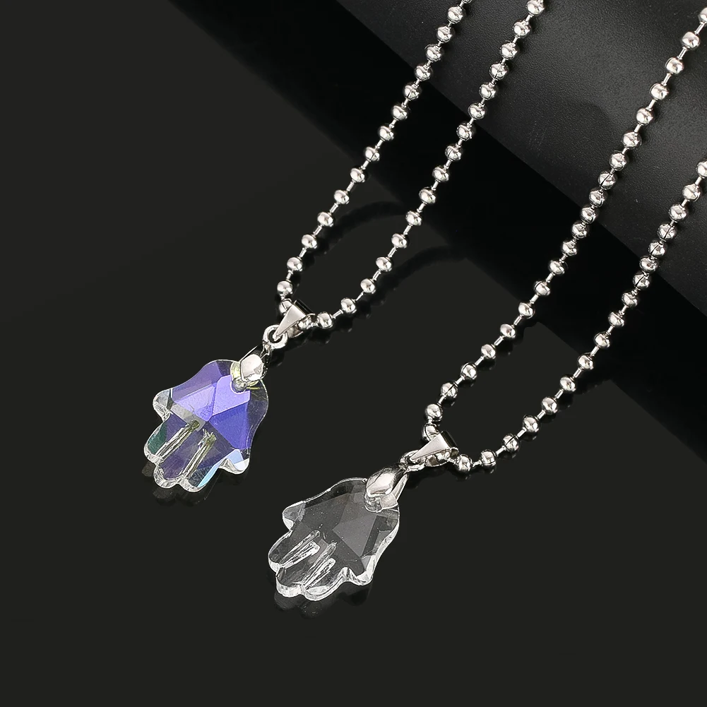 2PCS Fatima's Hand Shape Pendant Decor Crystal Glass Two Styles Exquisite Versatile Neutral Necklace Ornament Fashion Jewelry
