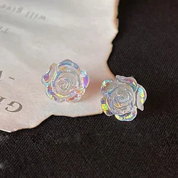 925 Silver Needle Cold Fantasy Colorful White Rose Earrings Female French Retro Light Luxury Temperament Sweet Minority Earrings