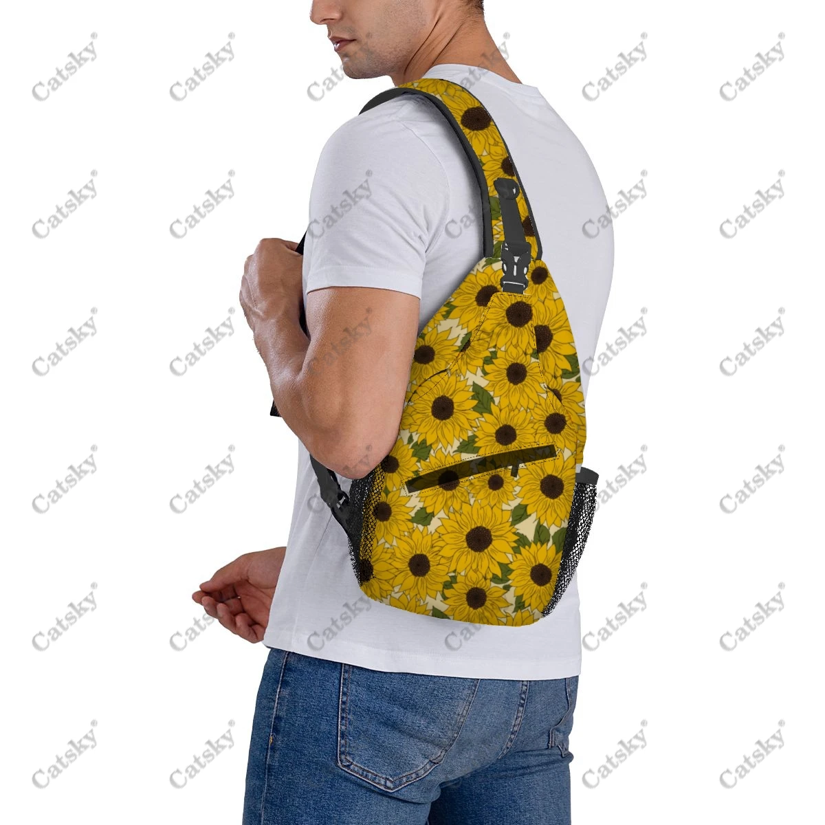 Bolso de hombro cruzado informal para hombre y mujer, bolsa de pecho, almacenamiento deportivo, girasol