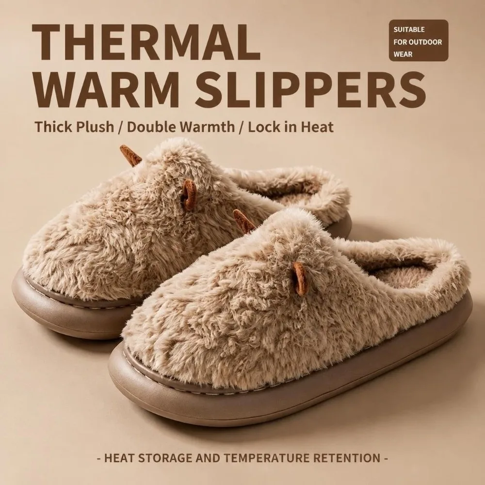 1 Pair Comfortable Non-Slip Cotton Slippers Cotton Lining Winter Warm Slippers Warm Couple Slippers Home Wear