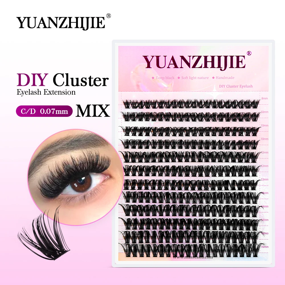 YUANZHIJIE Mix Length Fluffy Individual DIY Clusters Eyelash Extension C D Curl 144 pcs Natural Segmented Eyelash Makeup Tools