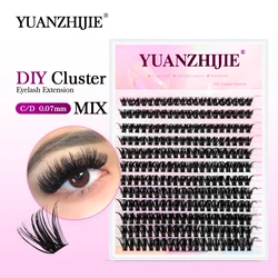 YUANZHIJIE Mix Length Fluffy Individual DIY Clusters Eyelash Extension C D Curl 144 pcs Natural Segmented Eyelash Makeup Tools