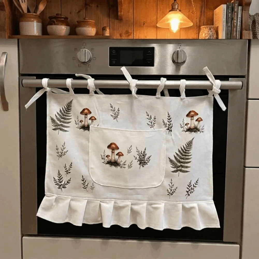 Modern Pastoral Style Ruffle Trim Oven Door Curtain Rustic with Pockets Stove Cover Skirt Handmade Oven Skirt Range Hide Clutter