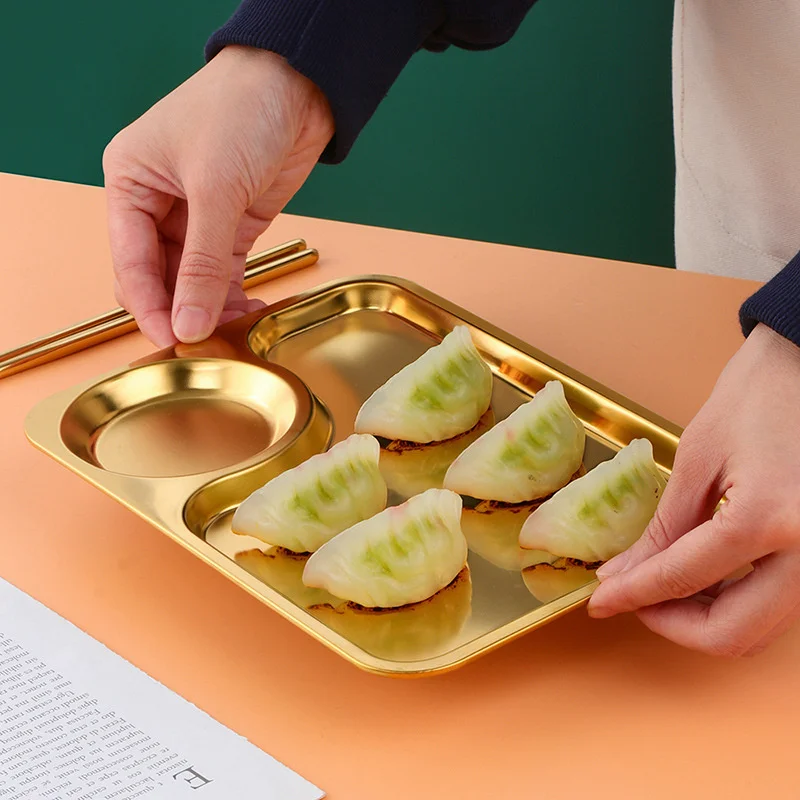 

Creative Korean Restaurant Snack Fried Food Plate Square Plate Stainless Steel Dip Plate with Plate Household Dumpling Plate