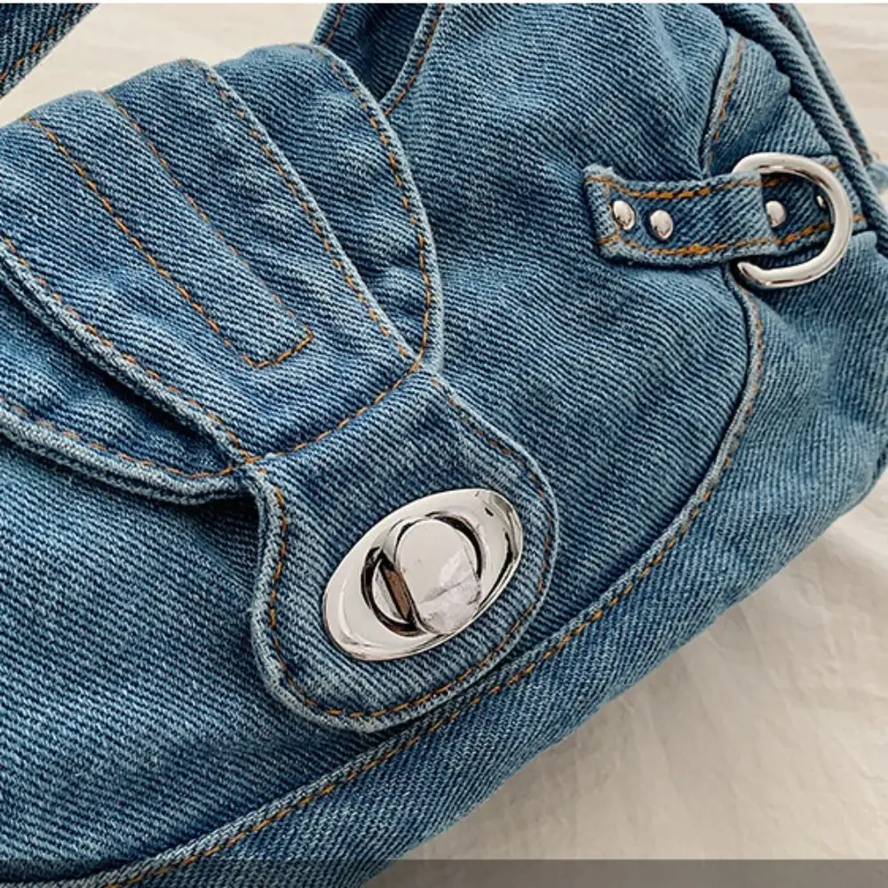 트렌드 Y2K 레트로 데님 숄더백 언더암 백 패션 데님 핸드백 한국 스파이시 걸즈 천 겨드랑이 가방 소녀용