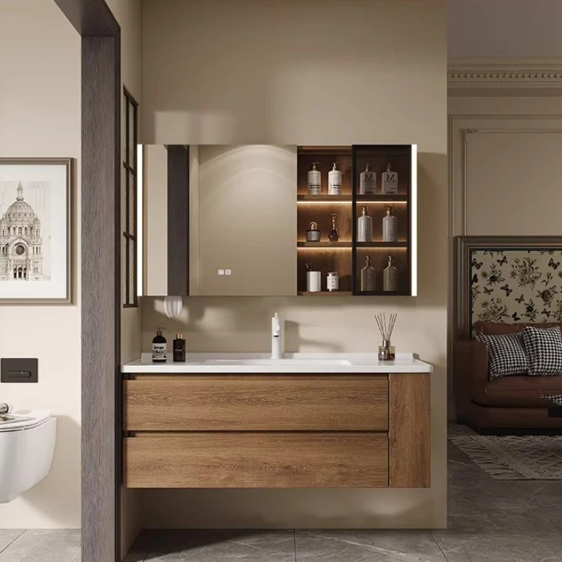 

Керамическая интегрированная раковина, средний антикварный комбинированный шкаф для ванной комнаты, тумба под унитаз, тумба под раковину, органайзер, шкаф для хранения