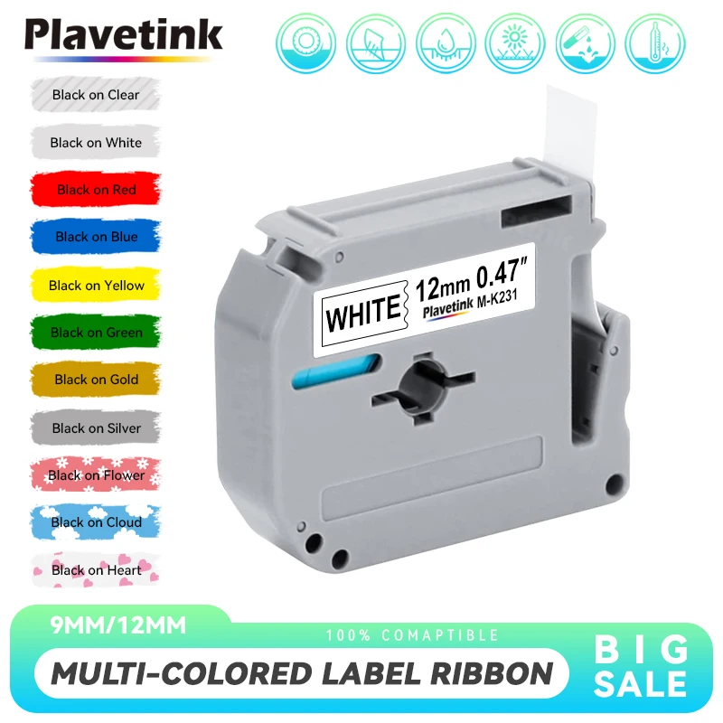 Plavetink 1 Stuks Mk231 MK-231 Label Tape Voor 12Mm Mk 231 M-K231 Mk-131 Mk-431 631 Compatibel Voor Broer Pt90 Pt80 P-Touch Printer