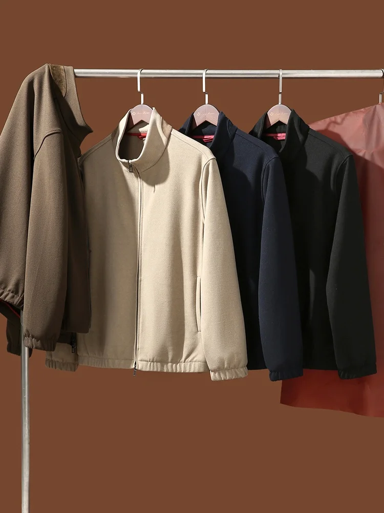 

Итальянская роскошная мужская куртка-пилот из смесовой шерсти с воротником-стойкой, длинными рукавами, на молнии, из полиэстера, в стиле Регенси, модная верхняя одежда