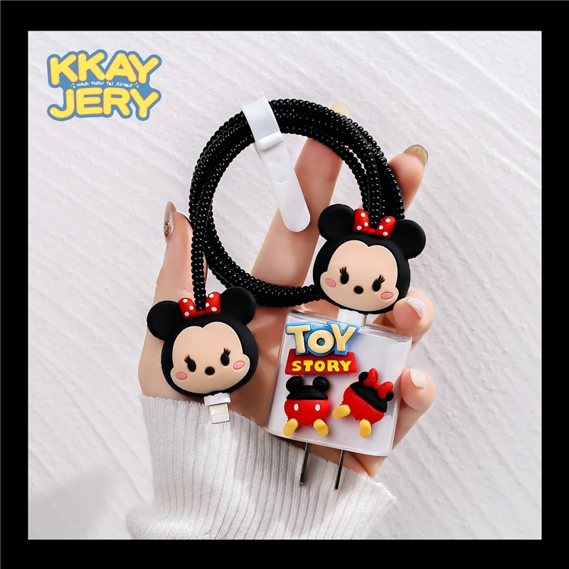 Disney Mickey Minne Cable Winder Set Cartoon Charger USB Cable Protector For Apple IPhone Cable Protect Decoration