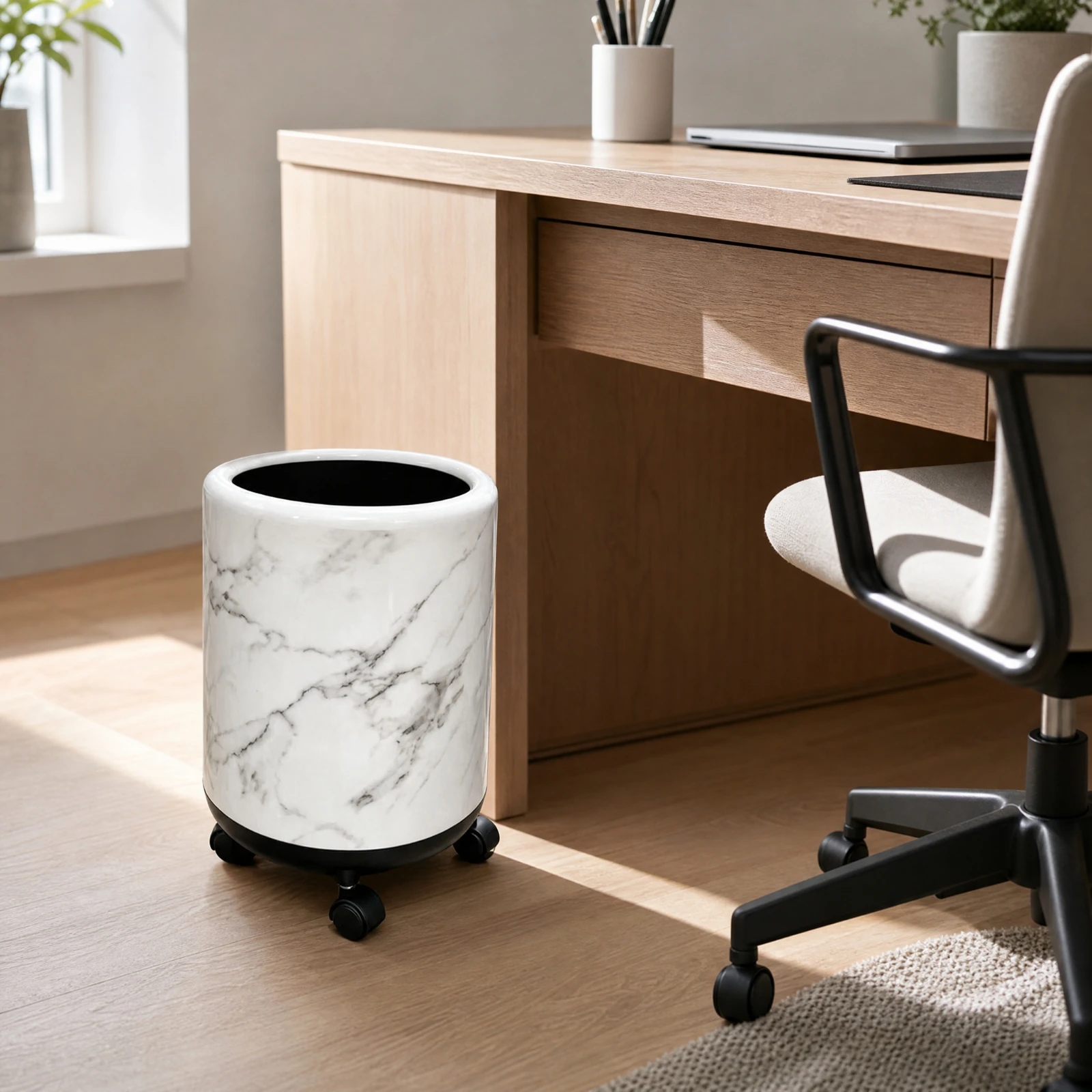 18 L Marble-Look Waste Bin Easy to Clean Doublecompartment Open-Top Trash Can PP Plastic Household Trash Bin Sturdy for Office