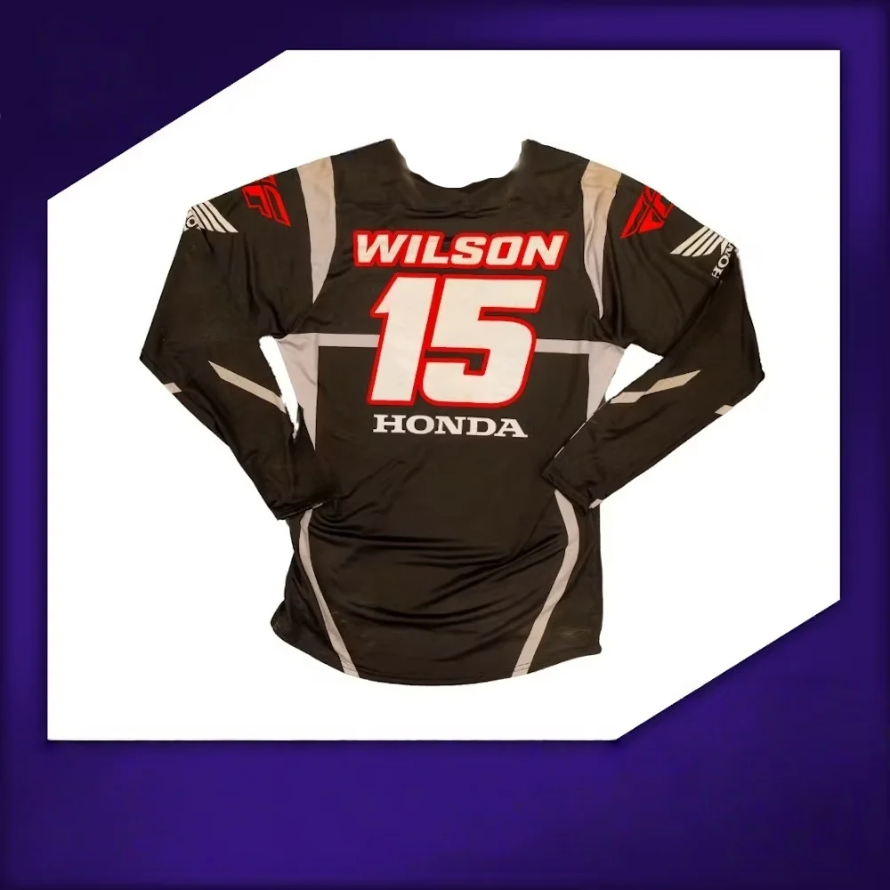 

2025 Honda Racing Vintage Motocross Long Sleeve Jersey #15 WILSON Breathable Riding Shirt for Dirt Bike and Mountain Racing