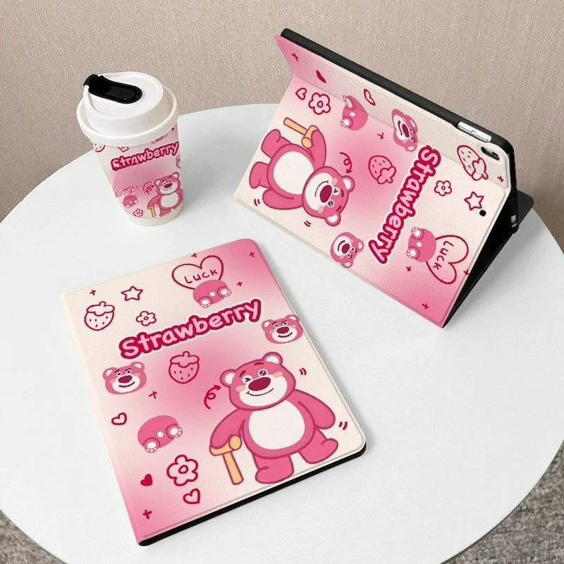 

Anime Strawberry Bear Tablet Protective Case Anti-fall Book Style All Inclusive New Style Creativity Kawaii Birthday Gift Niche