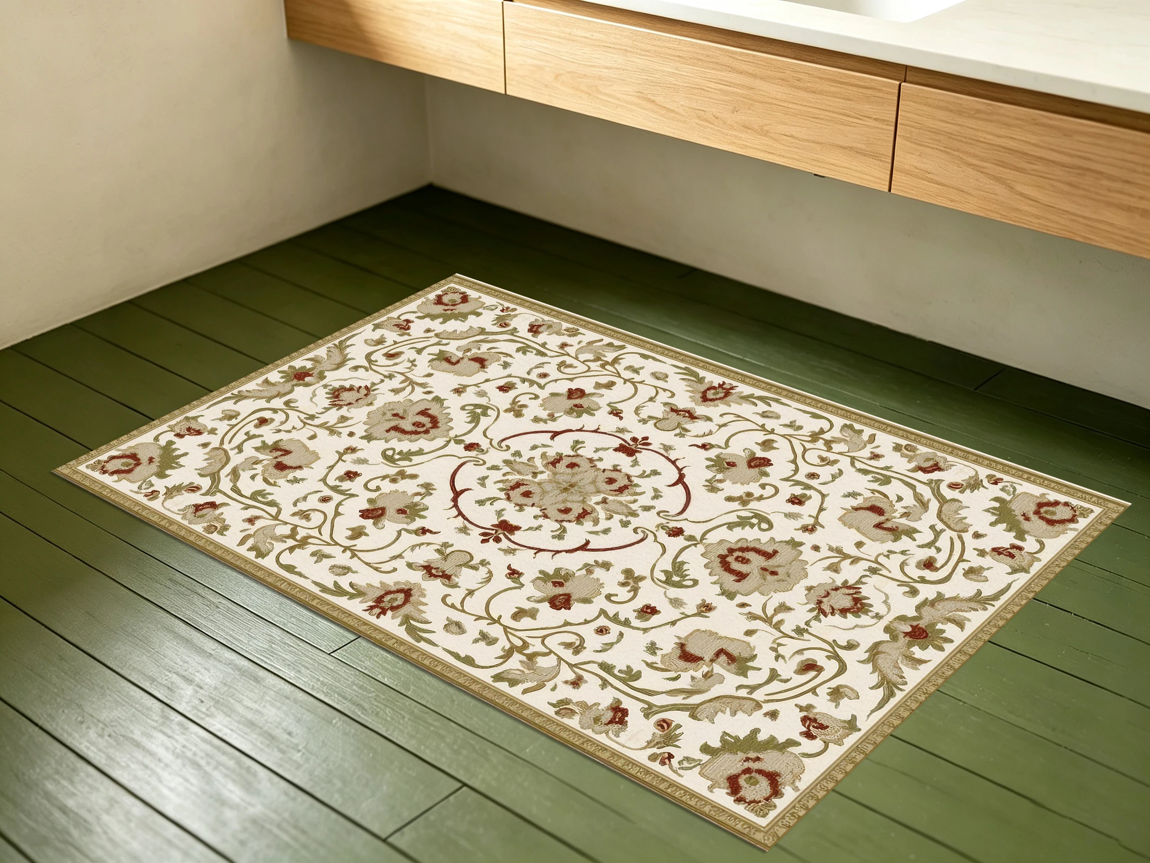 2D Carpet, Large 2D Carpet in Beige and Brown Tones, European Vintage Floral Pattern, Soft to the Touch, Suitable for the Living Room, ..