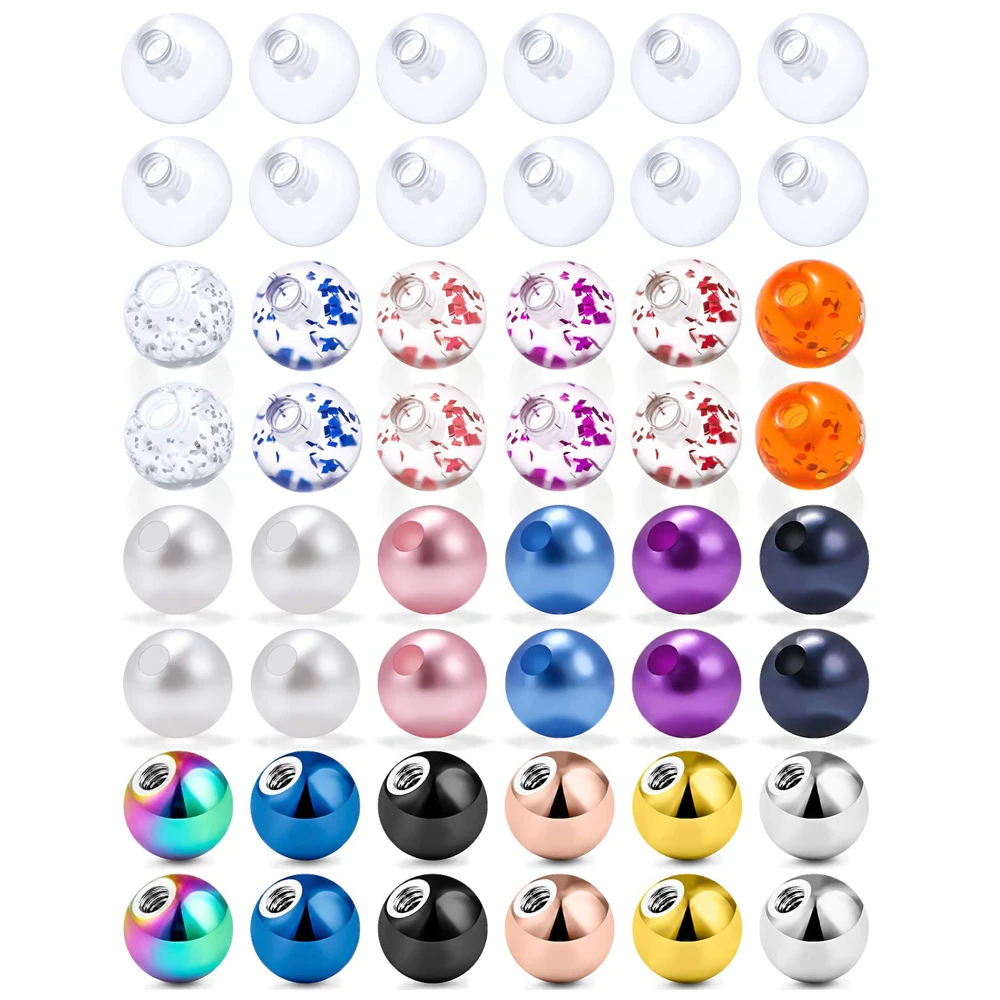 2PCS 14G 5mm Stainless Steel Glitter Acrylic Clear Pearl Replacement Balls Body Jewelry Piercing Barbell Parts Balls Women Men