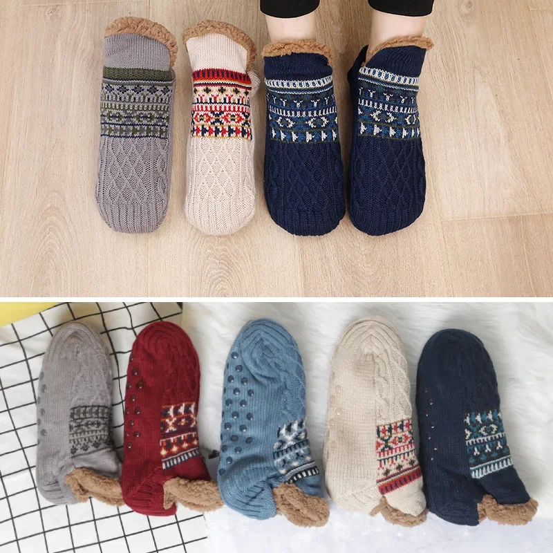 Thermal Mens Fluffy Slipper Socks Winter Warm Women Short Cotton Thickened Home Sleeping Soft Non Slip Grip Fuzzy Floor Socks